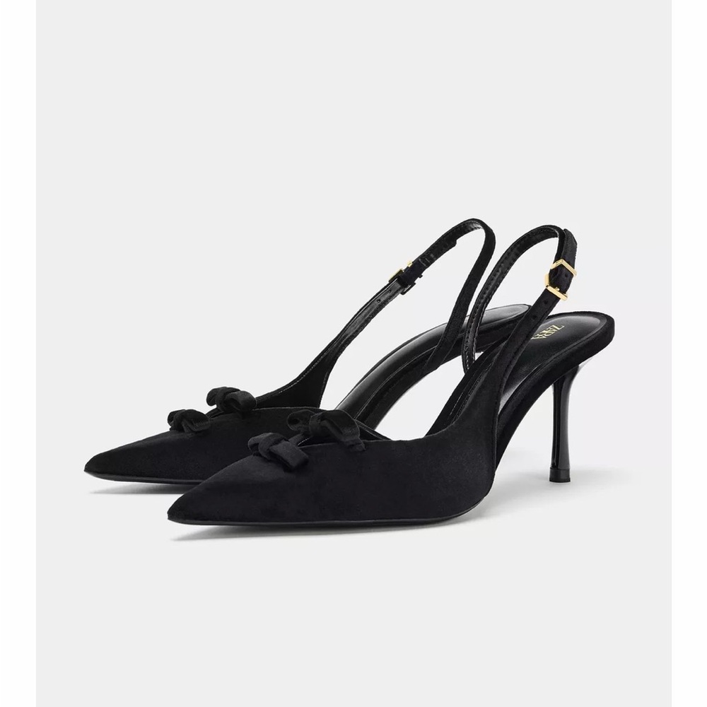 Zara Velvet Slingback Heels Black 6.5